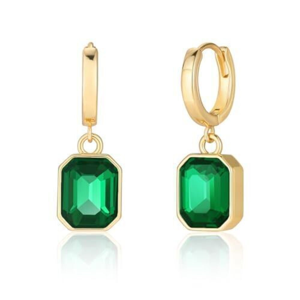 3892 Birthstone Crystal Dangle Drop Earrings, 18K Gold Plated Huggie Hoop